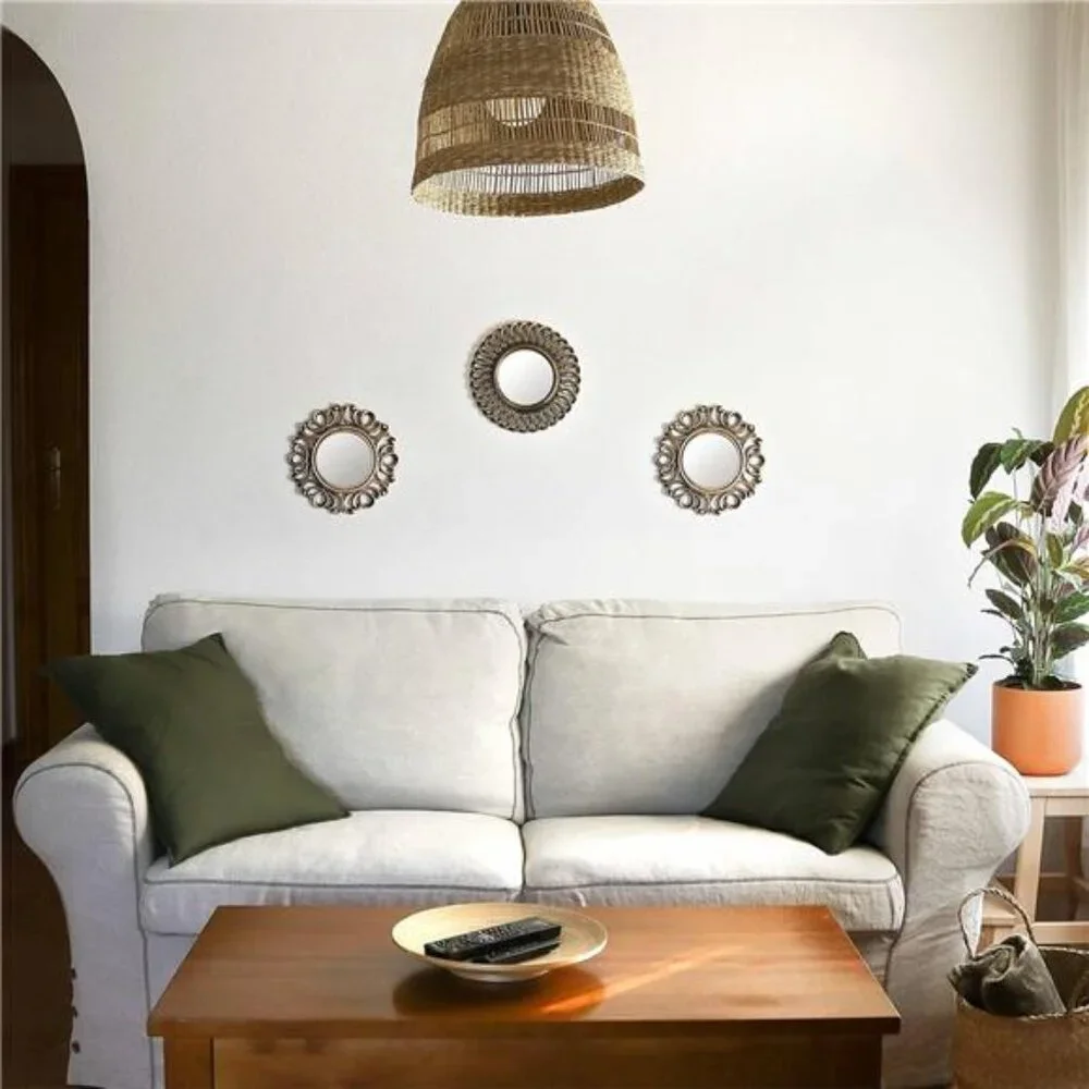Wall Mirrors Pack of 3 Round Gold Mirrors for Home Decor Bedroom & Living Room